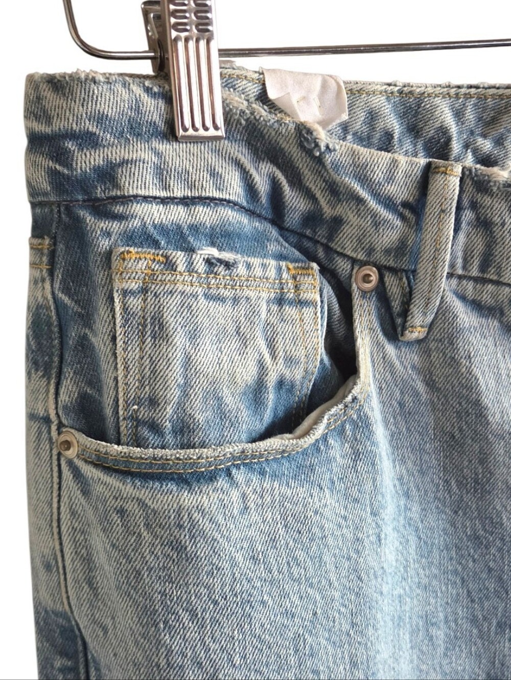 Good American Straight Leg Jeans 10/30 Light Wash Distressed High Rise - Picture 4 of 9